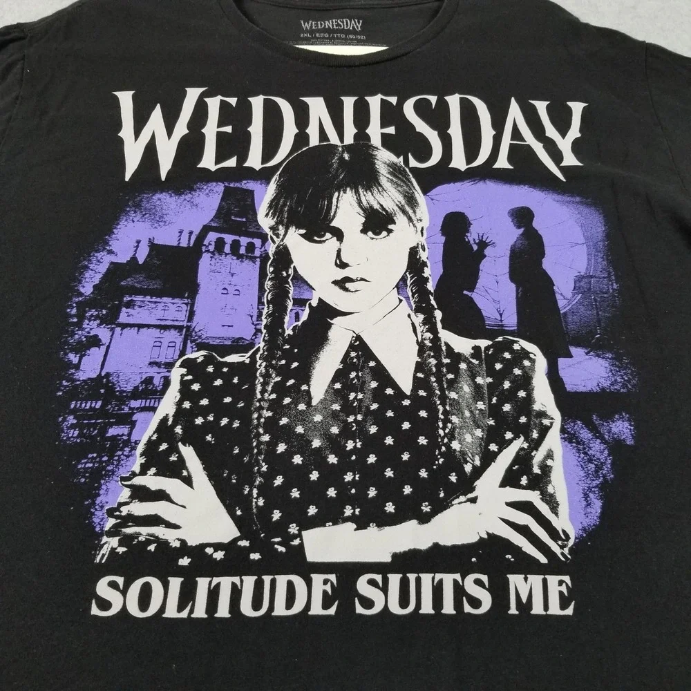 Wednesday Addams T-Shirt Men's 2XL XXL Black Solitude Suits Me Graphic Tee‎ Goth